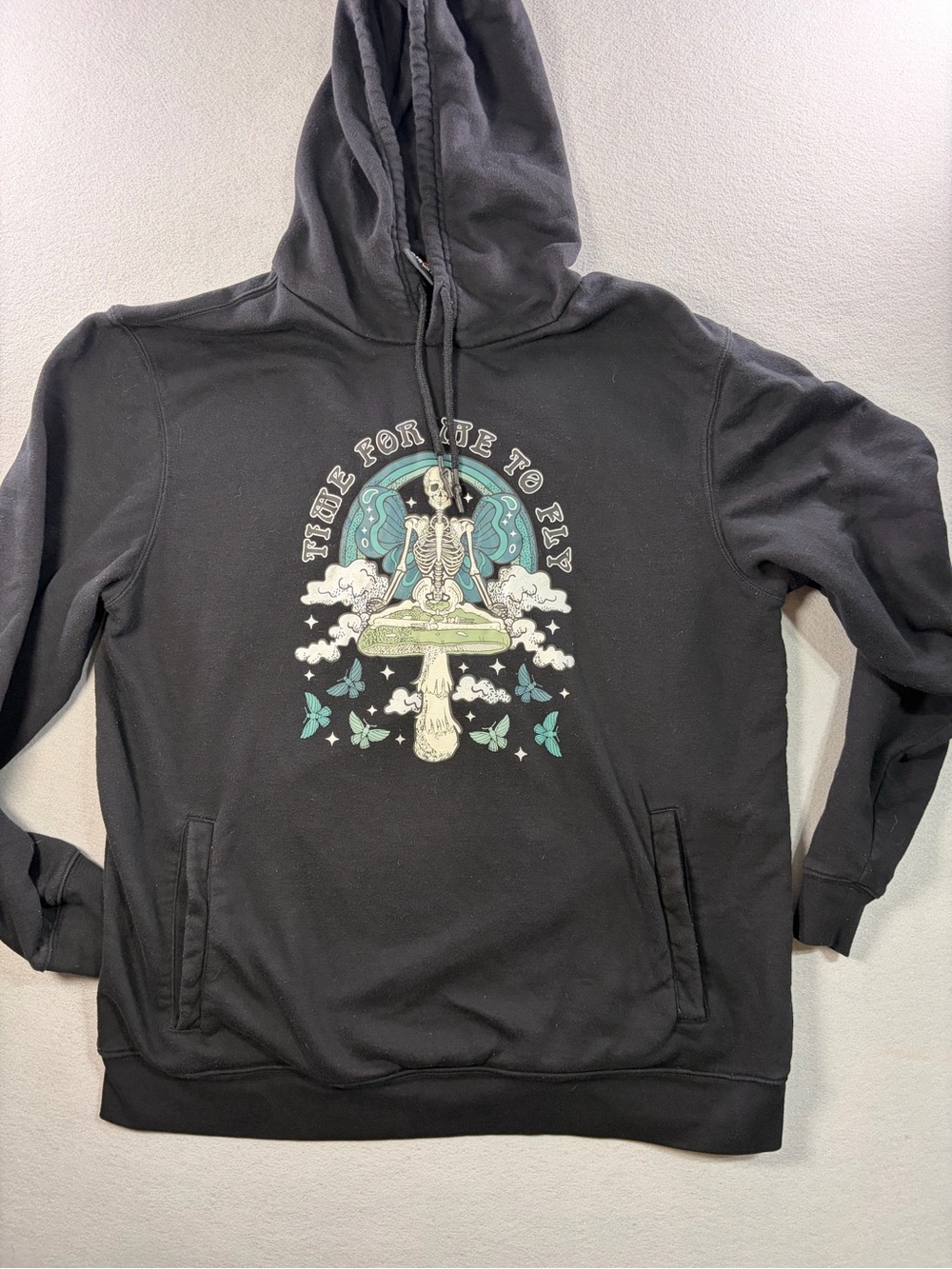 Airwalk Black Crewneck Hoodie with Skeleton Mushroom Graphic